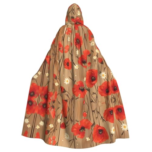 WHJSHOP Umhang mit Kapuze für Erwachsene, Holzbrett, rote Blume, für Halloween, Rollenspiele und Themenpartys WHJSHOP Umhang mit Kapuze für Erwachsene, Holzbrett, rote Blume, für Halloween, Rollenspiele und Themenpartys von WHJSHOP