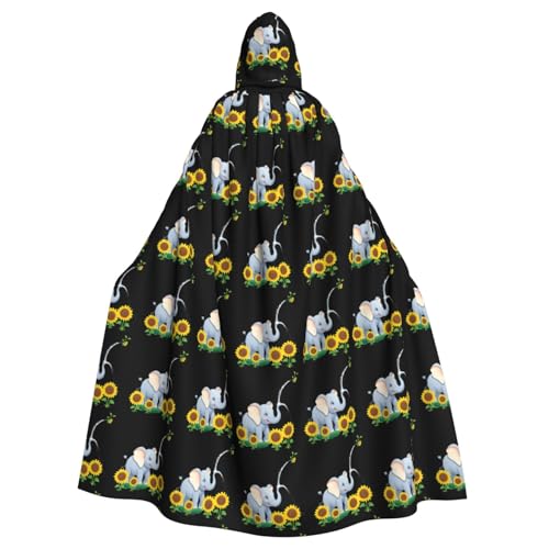 WHJSHOP Umhang mit Kapuze für Erwachsene, Motiv: Elefant mit Sonnenblumen, für Halloween, Rollenspiele und Themenpartys von WHJSHOP