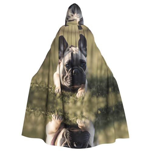 WHJSHOP Umhang mit Kapuze für Erwachsene, Motiv: Französische Bulldogge, niedliches Bild, für Halloween, Rollenspiele und Themenpartys von WHJSHOP
