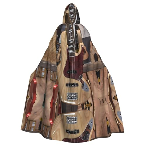 WHJSHOP Umhang mit Kapuze für Erwachsene, Motiv: Gitarre, Musikinstrument, für Rollenspiele, Bühnenkostüme, Partys, pflegeleicht von WHJSHOP