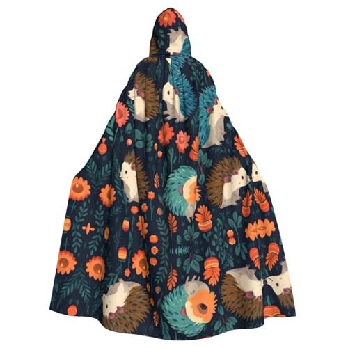 WHJSHOP Umhang mit Kapuze für Erwachsene, Motiv: Igel mit Blumenmuster, für Halloween, Rollenspiele und Themenpartys von WHJSHOP