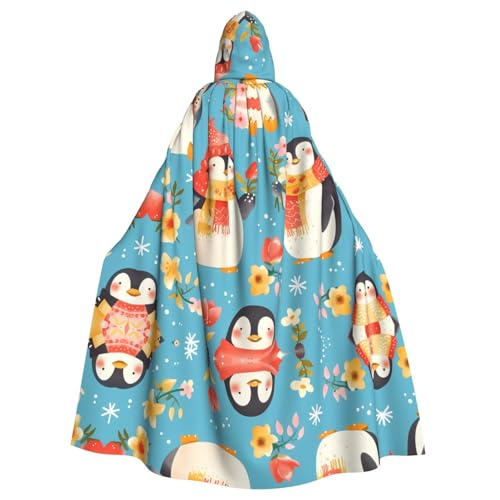 WHJSHOP Umhang mit Kapuze für Erwachsene, Motiv: Pinguin mit Blumen, für Halloween, Rollenspiele und Themenpartys von WHJSHOP