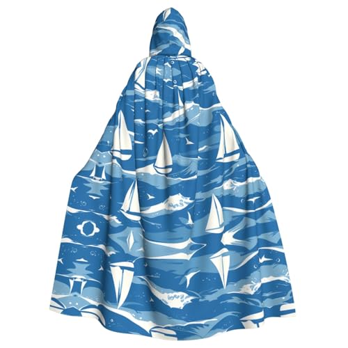 WHJSHOP Umhang mit Kapuze für Erwachsene, Motiv: Segelboot auf dem Meer, für Halloween, Rollenspiel-Kostüme und Themenpartys von WHJSHOP