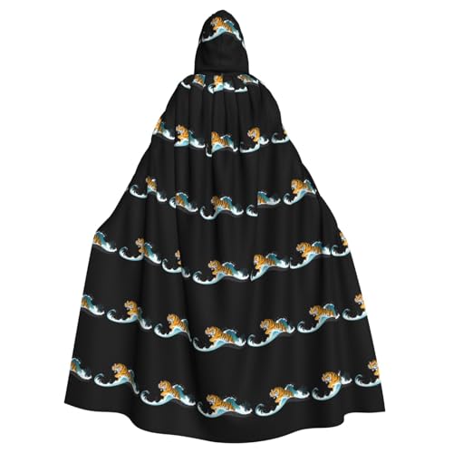 WHJSHOP Umhang mit Kapuze für Erwachsene, Motiv: Tiger, galoppiert in den Wellen, für Halloween, Rollenspiele und Kostümpartys von WHJSHOP