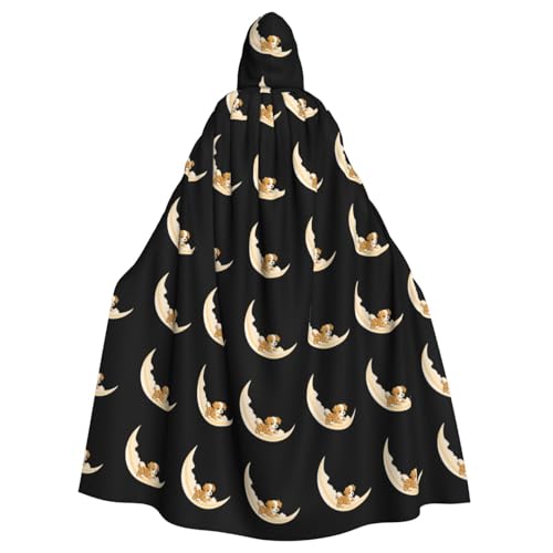 WHJSHOP Umhang mit Kapuze für Erwachsene, Motiv: Tiger Welpe auf dem Mond, für Halloween, Rollenspiele und Kostümpartys von WHJSHOP