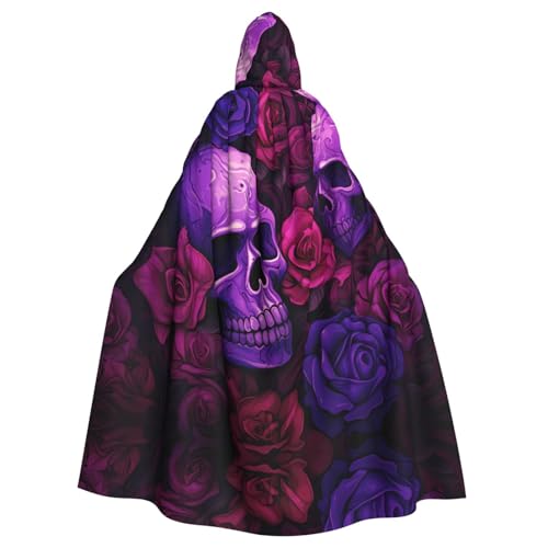 WHJSHOP Umhang mit Kapuze für Erwachsene, Motiv: Totenköpfe und Rosen, für Halloween, Rollenspiele und Themenpartys von WHJSHOP