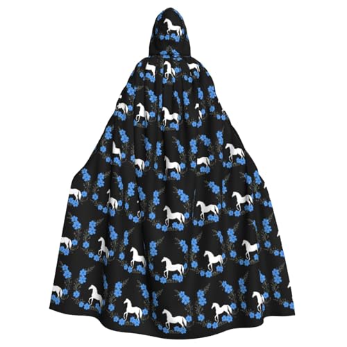 WHJSHOP Umhang mit Kapuze für Erwachsene, Motiv: Weißes Pferd unter blauen Blumen, für Halloween, Rollenspiele und Kostümpartys WHJSHOP Umhang mit Kapuze für Erwachsene, Motiv: Weißes Pferd unter blauen Blumen, für Halloween, Rollenspiele und Kostümpartys von WHJSHOP