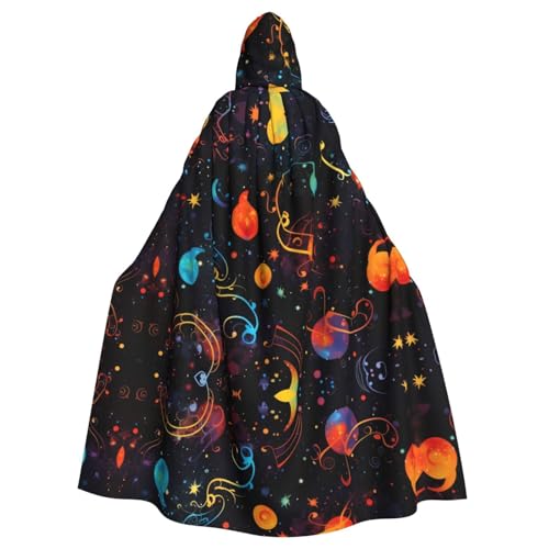 WHJSHOP Umhang mit Kapuze für Erwachsene, Motiv: bunte Galaxie, Musiknote, für Halloween, Rollenspiele und Themenpartys von WHJSHOP