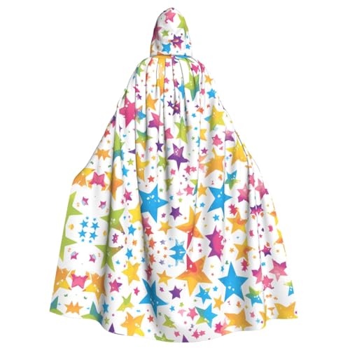 WHJSHOP Umhang mit Kapuze für Erwachsene, Motiv: bunte Regenbogensterne, für Halloween, Rollenspiele und Themenpartys von WHJSHOP