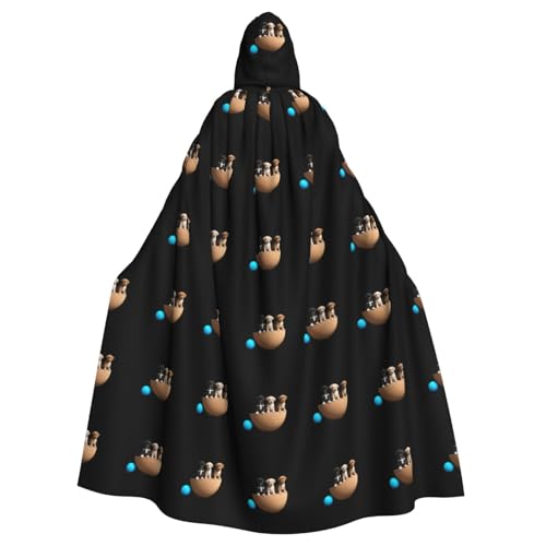 WHJSHOP Umhang mit Kapuze für Erwachsene, Motiv: drei Welpen auf einem Balanceball, für Halloween, Rollenspiele und Kostümpartys von WHJSHOP