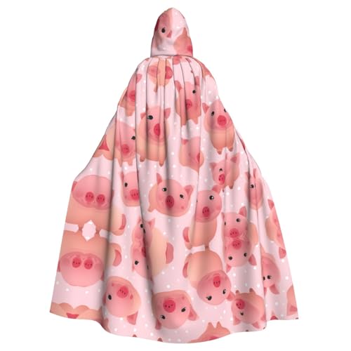 WHJSHOP Umhang mit Kapuze für Erwachsene, Motiv: kleines rosa Schwein, für Halloween, Rollenspiele und Themenpartys von WHJSHOP