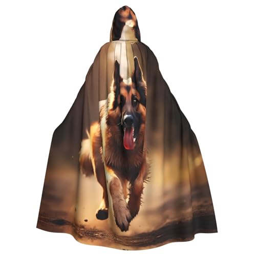 WHJSHOP Umhang mit Kapuze für Erwachsene, Motiv: laufender Deutscher Schäferhund, für Halloween, Rollenspiel-Kostüme und Themenpartys von WHJSHOP