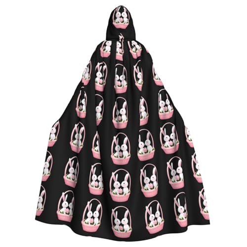 WHJSHOP Umhang mit Kapuze für Erwachsene, Motiv: zwei Kaninchen in einem Blumenkorb, für Halloween, Rollenspiele und Kostümpartys von WHJSHOP
