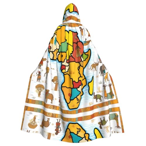 WHJSHOP Umhang mit Kapuze für Erwachsene, afrikanische Karte, ethnisches Muster, für Halloween, Rollenspiele und Themenpartys von WHJSHOP
