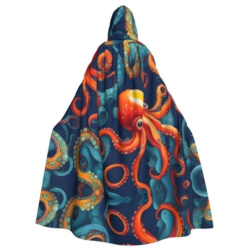 WHJSHOP Umhang mit Kapuze für Erwachsene, buntes Oktopus-Muster, für Halloween, Rollenspiele und Kostümpartys von WHJSHOP