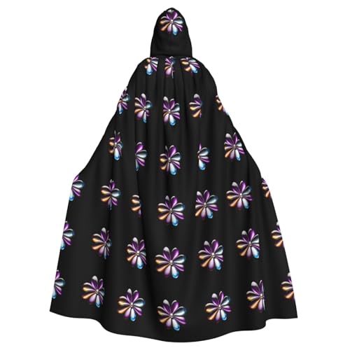 WHJSHOP Umhang mit Kapuze für Erwachsene, dreifarbig, gebrochene Diamant-Blumendrucke, für Halloween, Rollenspiele und Kostümpartys von WHJSHOP