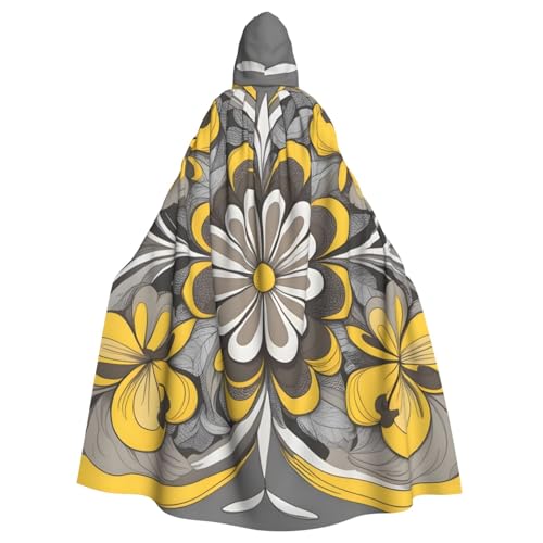WHJSHOP Umhang mit Kapuze für Erwachsene, gelb-graues Blumenbild, für Halloween, Rollenspiel-Kostüme und Themenpartys von WHJSHOP