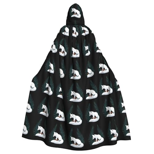 WHJSHOP Umhang mit Kapuze für Erwachsene, weißer Fuchs, essende Tannenzapfen, für Halloween, Rollenspiele und Kostümpartys von WHJSHOP