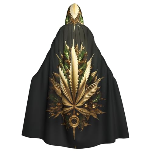 WHJSHOP Umhang mit goldenem Cannabis-Muster für Erwachsene, mit Kapuze, für Halloween, Rollenspiele und Kostümpartys von WHJSHOP