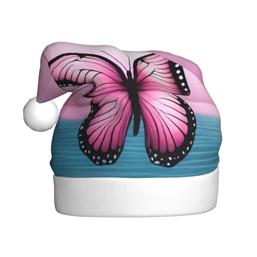 WHJSHOP Weihnachtsmütze für Erwachsene, für Feiertage, Partys und Kostümveranstaltungen, rosa Schmetterling und Meer bedruckt von WHJSHOP
