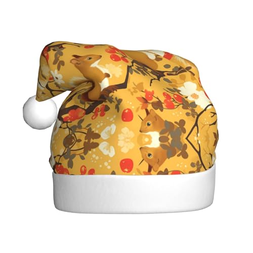 WHJSHOP Weihnachtsmütze für Erwachsene – hochwertiger Stoff für Feiertage, Partys und Kostümveranstaltungen, Eichhörnchen im Baum von WHJSHOP