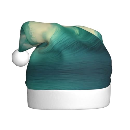 WHJSHOP Weihnachtsmütze für Erwachsene – hochwertiger Stoff für Feiertage, Partys und Kostümveranstaltungen, Ozeangrün, Wellenmuster von WHJSHOP