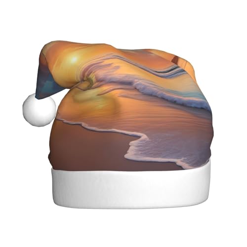 WHJSHOP Weihnachtsmütze für Erwachsene – hochwertiger Stoff für Feiertage, Partys und Kostümveranstaltungen, bewölkter Sonnenuntergang, Stranddrucke von WHJSHOP