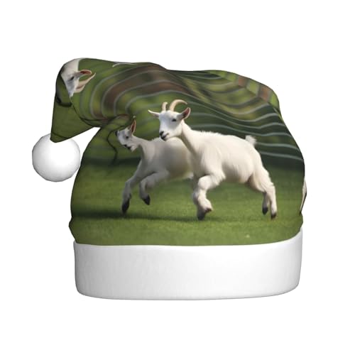 WHJSHOP Weihnachtsmütze für Erwachsene – hochwertiger Stoff für Feiertagspartys und Kostümveranstaltungen, Ziegenfrolic Prints von WHJSHOP