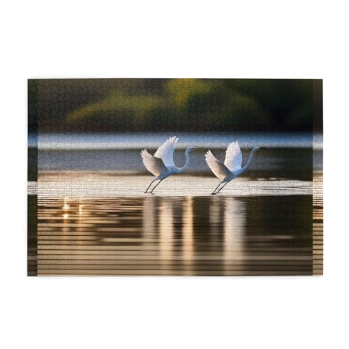 Whjshop 1000 Teile Puzzle Elegant Egret Printing Quality Wooden Puzzle for Adults and Kids, Fun Puzzles, Stress Relieving Puzzles von WHJSHOP