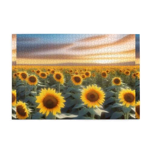 Whjshop 1000 Teile Puzzle Sonnenblume Blume Meer Druck Qualität Holzpuzzle für Erwachsene und Kinder, lustige Puzzles, Stressabbau Puzzles von WHJSHOP