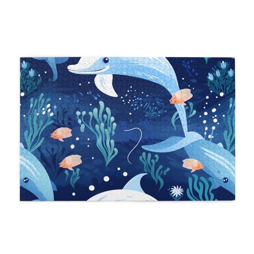 Whjshop Puzzles, 1000 Teile, Ozean, Unterwasser-Delfin, Fisch, Druckqualität, Holzpuzzle für Erwachsene und Kinder, lustige Puzzles, Stressabbau-Puzzles von WHJSHOP