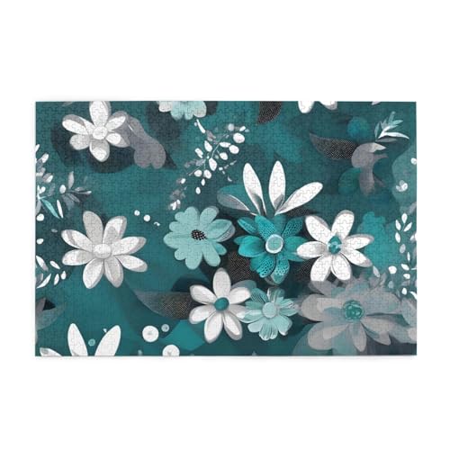 Whjshop Puzzles, 1000 Teile, blaugrün, grau und weiß, Blumendrucke, pädagogische intellektuelle Holzpuzzles, lustige Puzzles, Stressabbau-Puzzles Whjshop Puzzles, 1000 Teile, blaugrün, grau und weiß, Blumendrucke, pädagogische intellektuelle Holzpuzzles, lustige Puzzles, Stressabbau-Puzzles von WHJSHOP