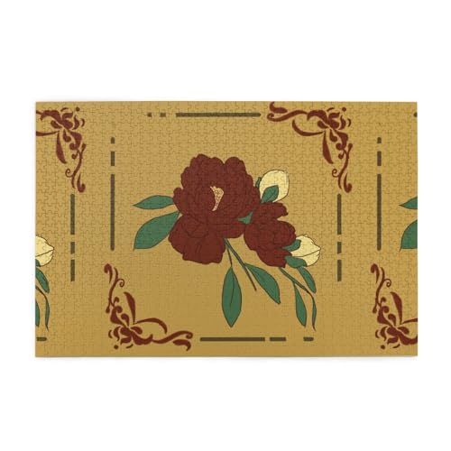 Whjshop Puzzles, 1000 Teile, roter Mondblumen-Druck, hochwertiges Holzpuzzle für Erwachsene und Kinder, lustige Puzzles, Stressabbau-Puzzles von WHJSHOP