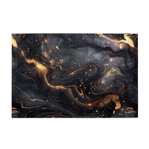 Whjshop Puzzles, 1000 Teile, schwarzer goldener Marmortintendruck, hochwertiges Holzpuzzle für Erwachsene und Kinder, lustige Puzzles, Stressabbau-Puzzles von WHJSHOP