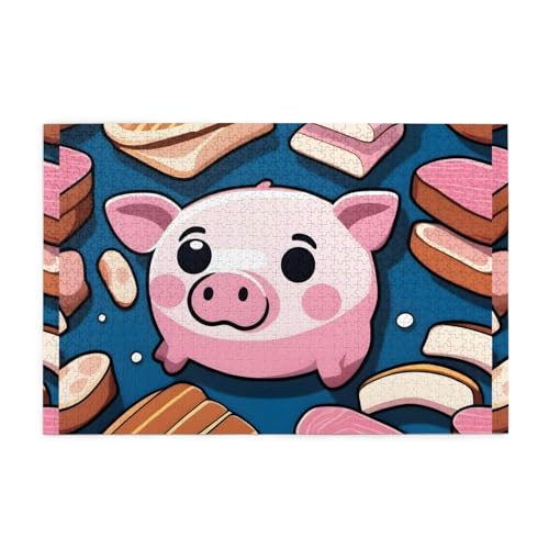 Whjshop Puzzles, 1000 Teile, süßes kleines Schwein, Druckqualität, Holzpuzzle für Erwachsene und Kinder, lustige Puzzles, Stressabbau-Puzzles von WHJSHOP