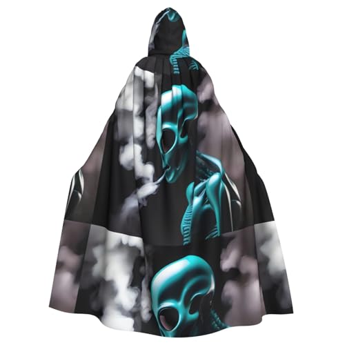 WHJSSF Alien Smoke Prints Halloween Erwachsene Kapuzenumhang Umhang für Rollenspiele, Bühnenkostüme, Partys, pflegeleicht von WHJSSF