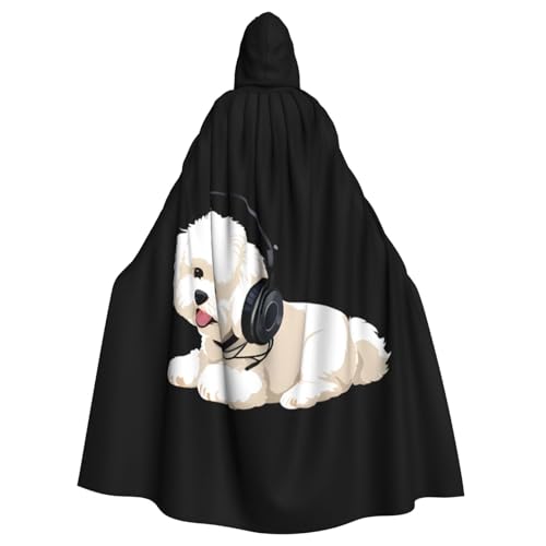 WHJSSF Bichon Frisé mit Kopfhörer-Aufdruck, Halloween-Umhang für Erwachsene, Kapuzenumhang für Rollenspiele, Bühnenkostüme, Partys, pflegeleicht WHJSSF Bichon Frisé mit Kopfhörer-Aufdruck, Halloween-Umhang für Erwachsene, Kapuzenumhang für Rollenspiele, Bühnenkostüme, Partys, pflegeleicht von WHJSSF