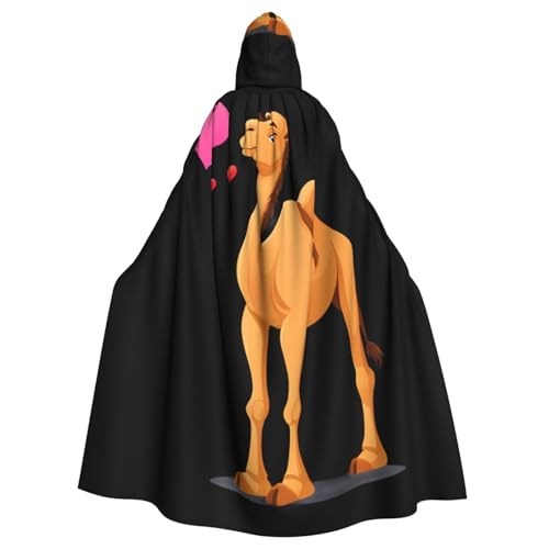 WHJSSF Camel Holding A Heart Prints Halloween Erwachsene Kapuzenumhang Umhang für Rollenspiele, Bühnenkostüme, Partys, pflegeleicht von WHJSSF