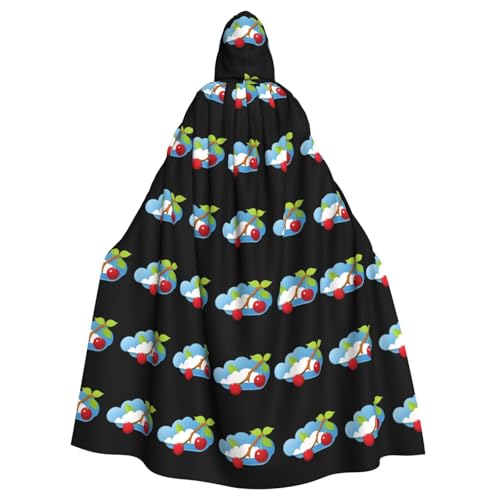 WHJSSF Cherry On Blue Cloud Prints Halloween Erwachsene Kapuzenumhang Umhang für Rollenspiele, Bühnenkostüme, Partys, pflegeleicht von WHJSSF