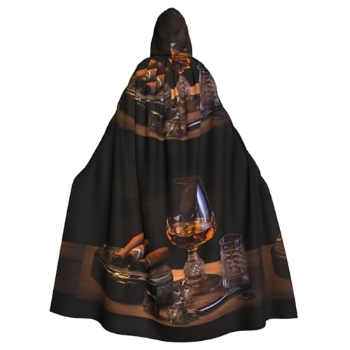 WHJSSF Cigar and Whiskey Prints Halloween Adult Hooded Cape Cloak For Role-Playing, Stage Costumes, Parties, Easy Care von WHJSSF