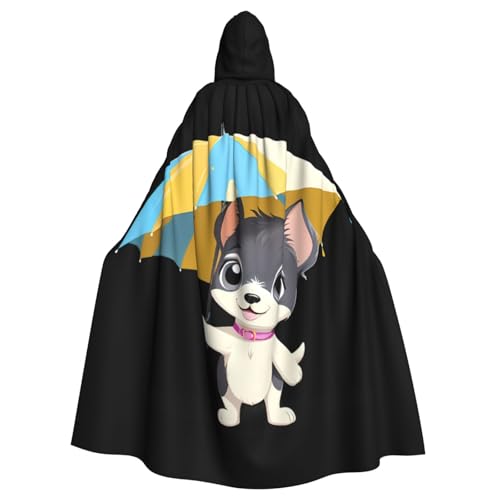 WHJSSF Der kleine Hund mit Regenschirm, Halloween-Umhang mit Kapuze für Erwachsene, super großer Kapuzenumhang ohne Reißverschluss von WHJSSF