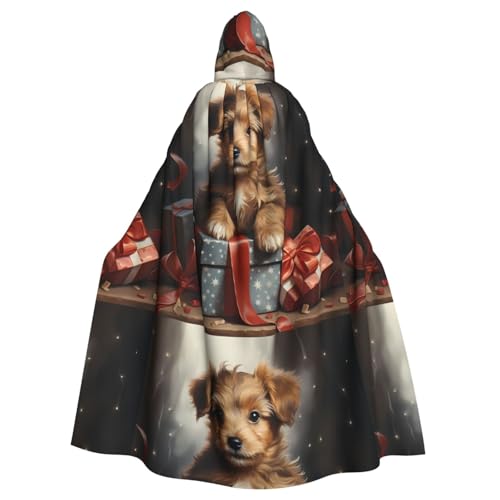 WHJSSF Ein Welpe, der eine Geschenkbox schenkt, druckt Halloween, Erwachsenen-Kapuzenumhang für Rollenspiele, Bühnenkostüme, Partys, pflegeleicht von WHJSSF