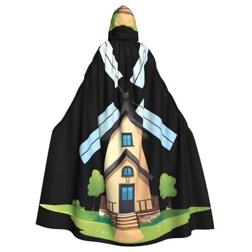 WHJSSF Ein kleines Haus mit Windmühlen-Aufdruck, Halloween-Umhang mit Kapuze für Erwachsene, für Rollenspiele, Bühnenkostüme, Partys, pflegeleicht WHJSSF Ein kleines Haus mit Windmühlen-Aufdruck, Halloween-Umhang mit Kapuze für Erwachsene, für Rollenspiele, Bühnenkostüme, Partys, pflegeleicht von WHJSSF