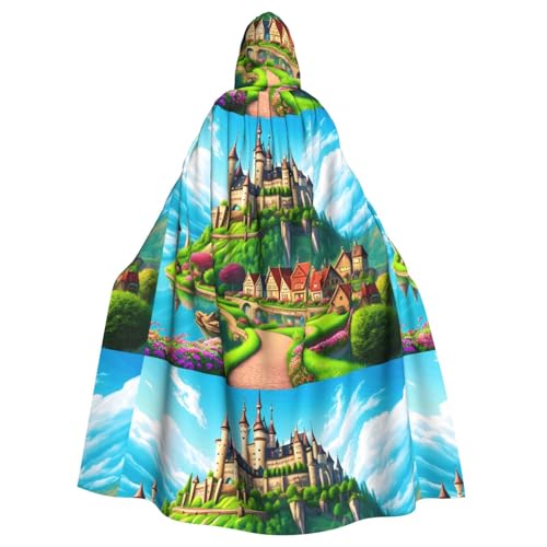 WHJSSF Fairytale Town Prints Halloween-Umhang mit Kapuze für Erwachsene – super großer Kapuzenumhang ohne Reißverschluss von WHJSSF