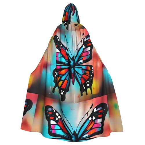WHJSSF Graffiti-Schmetterlings-Druck, Halloween-Umhang für Erwachsene, mit Kapuze, Umhang für Rollenspiele, Bühnenkostüme, Partys, pflegeleicht WHJSSF Graffiti-Schmetterlings-Druck, Halloween-Umhang für Erwachsene, mit Kapuze, Umhang für Rollenspiele, Bühnenkostüme, Partys, pflegeleicht von WHJSSF