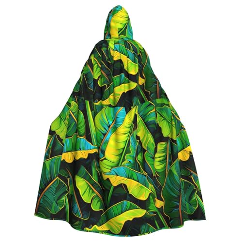 WHJSSF Großer grüner Bananenblatt-Druck, Halloween-Umhang mit Kapuze für Erwachsene, super großer Kapuzenumhang ohne Reißverschluss von WHJSSF