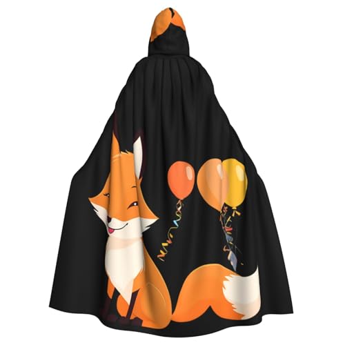 WHJSSF Happy Fox Party-Druck, Halloween-Umhang mit Kapuze, für Rollenspiele, Bühnenkostüme, Partys, pflegeleicht von WHJSSF
