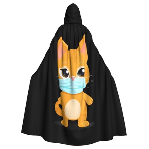 WHJSSF Kätzchen mit Maske, bedruckt, Halloween, Erwachsenen-Kapuzenumhang für Rollenspiele, Bühnenkostüme, Partys, pflegeleicht von WHJSSF