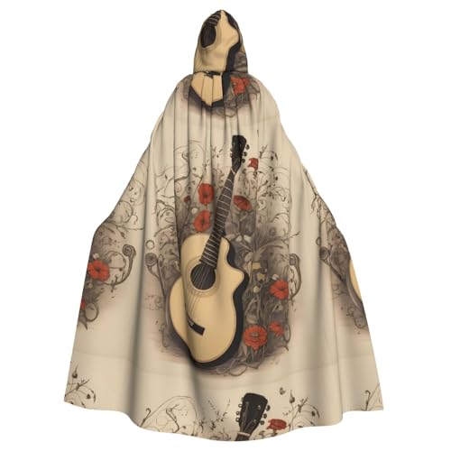 WHJSSF Kapuzenumhang für Erwachsene, Motiv: Gitarre in den Blumen, bedruckt, ohne Reißverschluss von WHJSSF