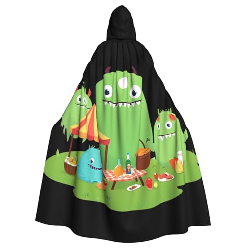 WHJSSF Kapuzenumhang für Erwachsene, Motiv: Picknick-Monster, bedruckt mit Halloween – super großer Kapuzenumhang ohne Reißverschluss von WHJSSF